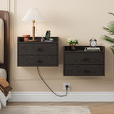 Vabches Floating Nightstand Set of 2 with 2 Storage Drawers and Charging Station Wood Wall Mounted Bedside End Table Modern Night Stands Set 2 for Bedroom,Living Room,Home Office,Small Space,Black Vabches