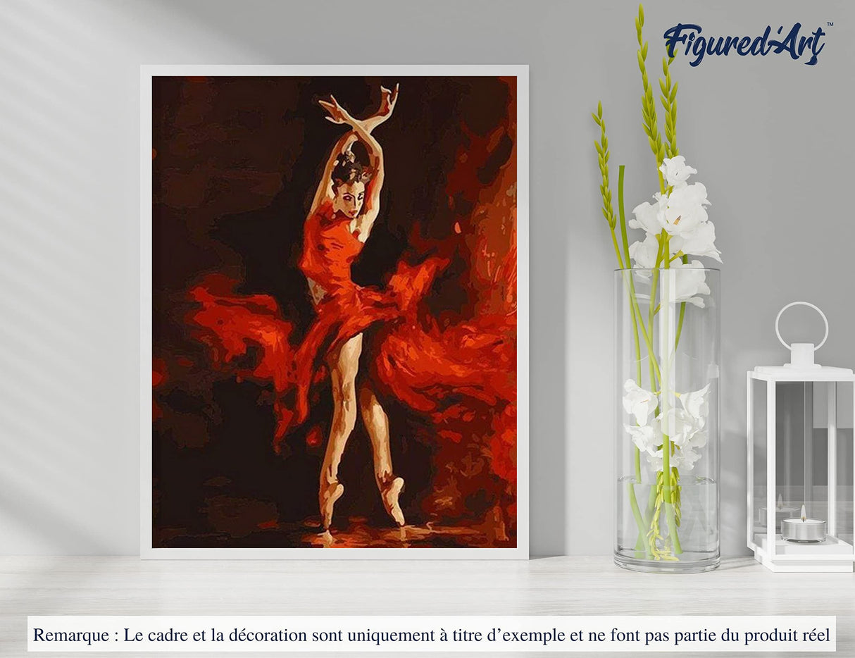 Figured'Art Paint by Numbers Kit for Adults with Frame Magical Red Dancer 16"x20" - Craft Art Painting DIY Kit Canvas Already Stretched on a Wooden Frame Figured'Art