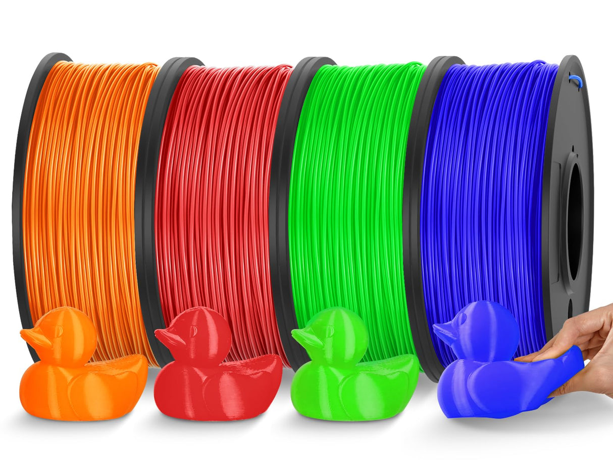 JAYO TPU 3D Printer Filament Bundle, 95A Flexible Soft TPU Filament 1.75mm, 250g Spool, 4 Rolls, 1kg in Total, Green+Orange+Red+Blue JAYO