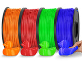 JAYO TPU 3D Printer Filament Bundle, 95A Flexible Soft TPU Filament 1.75mm, 250g Spool, 4 Rolls, 1kg in Total, Green+Orange+Red+Blue JAYO