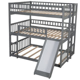 Harper & Bright Designs Triple Bunk Beds with Slide ，Wooden Bunk beds Full Over Full Over Full ，Floor Triple Bunk Bed with Ladder & Guardrails for Kids/Teens/Adults,Can be Convertible to 3 Beds,Grey Harper & Bright Designs