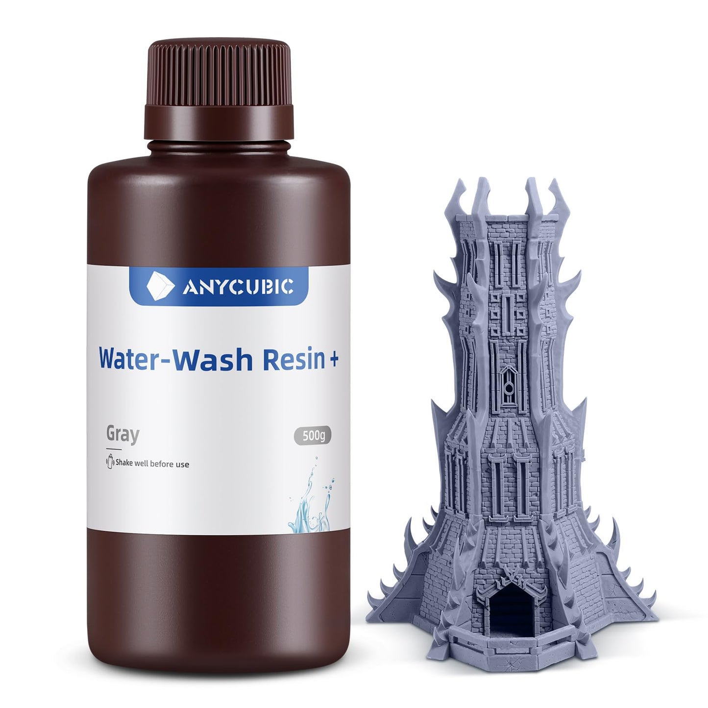 ANYCUBIC Upgraded Water Washable 3D Printer Resin, 405nm High Precision 3D Resin, Low Shrinkage Photopolymer Resin for 4K/8K/12K Capable LCD DLP Resin 3D Printer Printing (Grey, 500g)