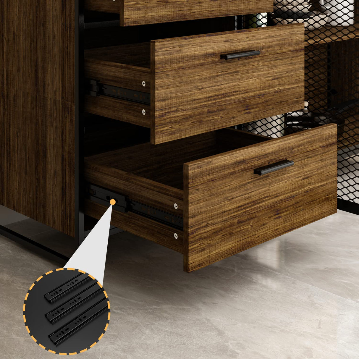 ECACAD Industrial-Style Brown Wood Sideboard Buffet with Hutch, Metal Mesh Doors, and Versatile Storage Solutions ECACAD
