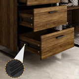 ECACAD Industrial-Style Brown Wood Sideboard Buffet with Hutch, Metal Mesh Doors, and Versatile Storage Solutions ECACAD