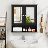 Tangkula Bathroom Medicine Cabinet with Mirror, Wall Mounted Wooden Hanging Organizer with Doors and Shelves, Bathroom Wall Mirror Cabinet (Mirror Doors, Black) Tangkula