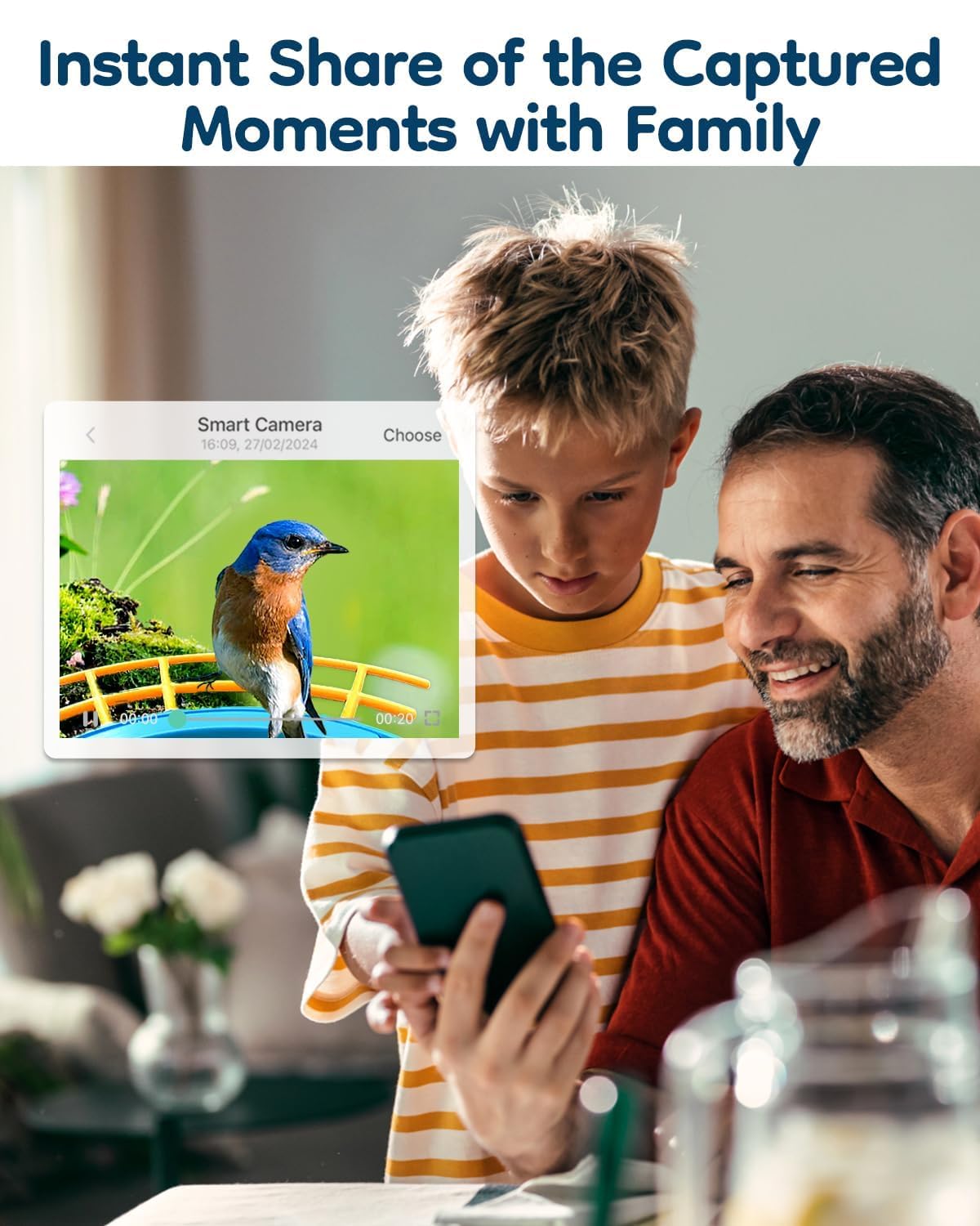 LongPlus® Smart Bird Feeder with Camera, Bird Feeders Camera Wireless Outdoor with Solar Powered,AI Identify,Smart Bird Camera Auto Capture Videos,Instant Notification,Ideal Gift for Mom Bird Lovers LongPlus