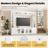 SOFTSEA 4-Piece Entertainment Center Wall Unit for TVs Up to 80", 92" Modern TV Stand with Bookshelves & Tempered Glass Doors, Large Media Console with Adjustable Shelves for Living Room, White SOFTSEA