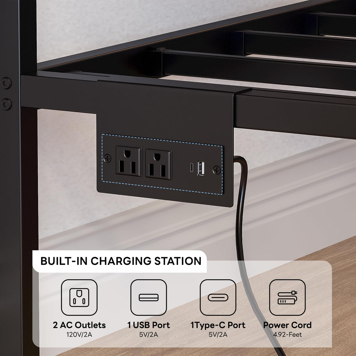 LIKIMIO Daybed with Trundle, Metal Twin Size Bed Frame with Charging Station and LED Lights, Sofa Day Bed with Strong Supports for Living Room, Bedroom and Guest Room LIKIMIO