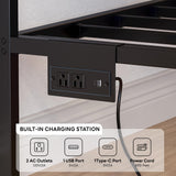 LIKIMIO Daybed with Trundle, Metal Twin Size Bed Frame with Charging Station and LED Lights, Sofa Day Bed with Strong Supports for Living Room, Bedroom and Guest Room LIKIMIO