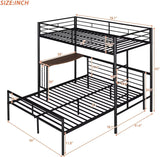 Twin Over Full Bunk Bed, Metal L-Shaped Bunk Bed Frame with Desk, Guardrail and Ladder, Space Saving Bed for Boys Girls, Convertible Into Twin Loft Bed & Full Platform Bed, Noise Free, Black TRIPLE TREE