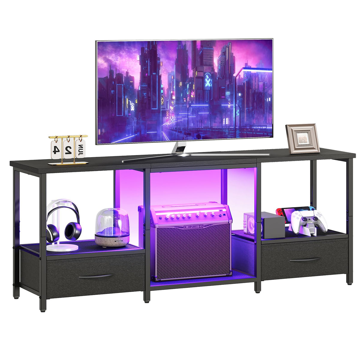 HOOBRO LED TV Stand with Storage, LED Entertainment Center with Open Shelves and Drawer, Fits TVs up to 55", Television Stand for Living Room, Bedroom, Black BB123DDS01 HOOBRO