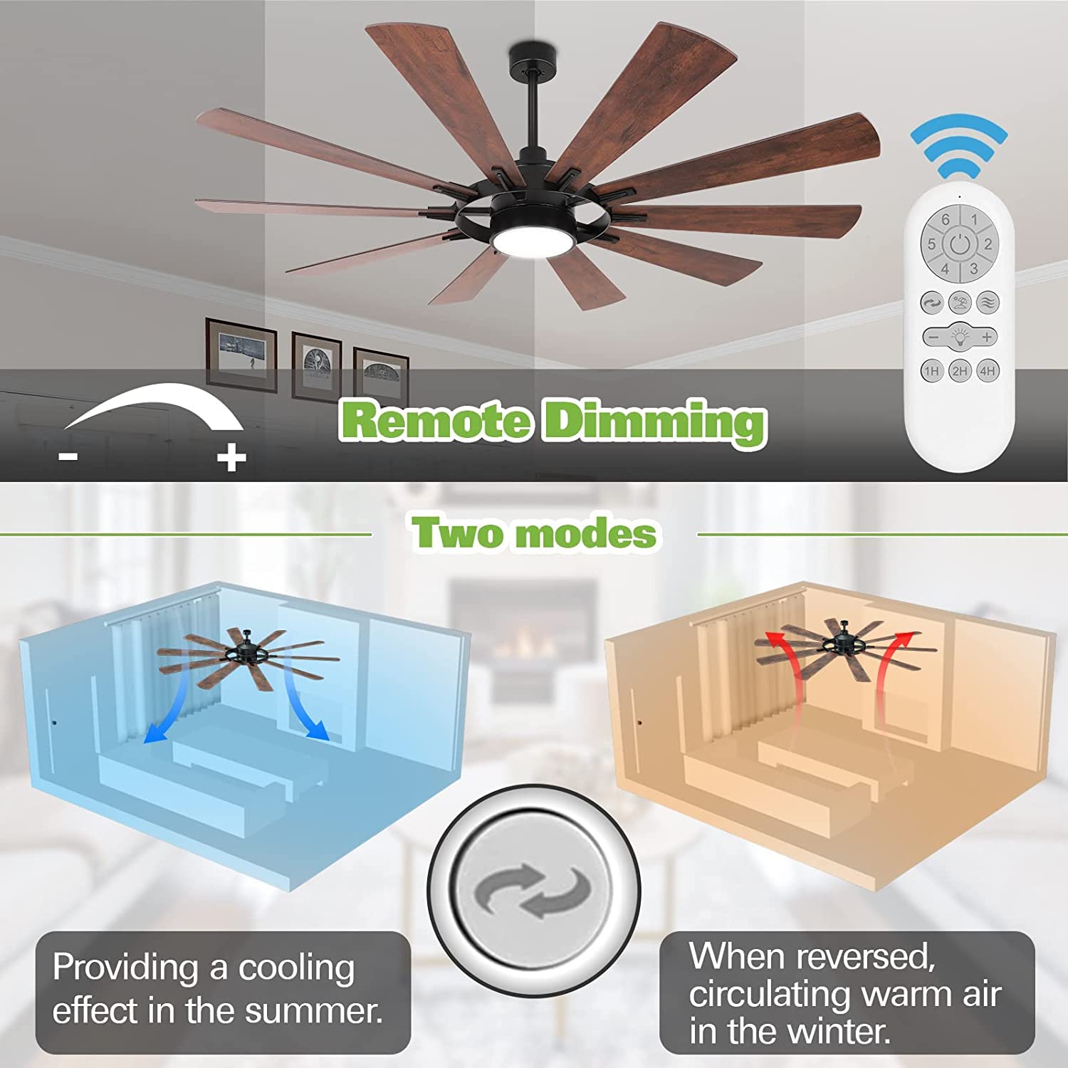 hykolity Ceiling Fan with Light and Remote 65 inch Farmhouse Large Ceiling Fan, Reversible Motor and Blades, 5CCT Selectable, for Living Room Basement Sunroom Porch Patio, 6-Speed Remote Cont - WoodArtSupply