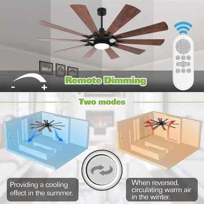 hykolity Ceiling Fan with Light and Remote 65 inch Farmhouse Large Ceiling Fan, Reversible Motor and Blades, 5CCT Selectable, for Living Room Basement Sunroom Porch Patio, 6-Speed Remote Cont - WoodArtSupply