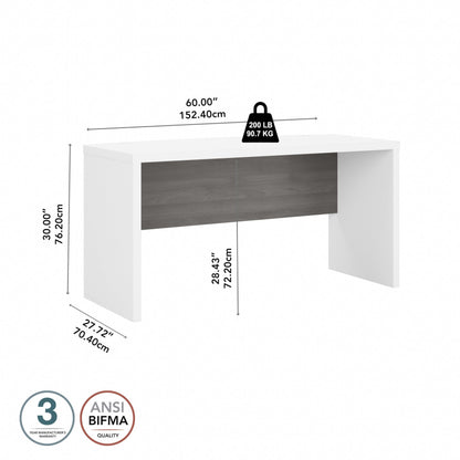 Bush Business Furniture Echo Bow Front Desk, 60W, Pure White and Modern Gray - WoodArtSupply