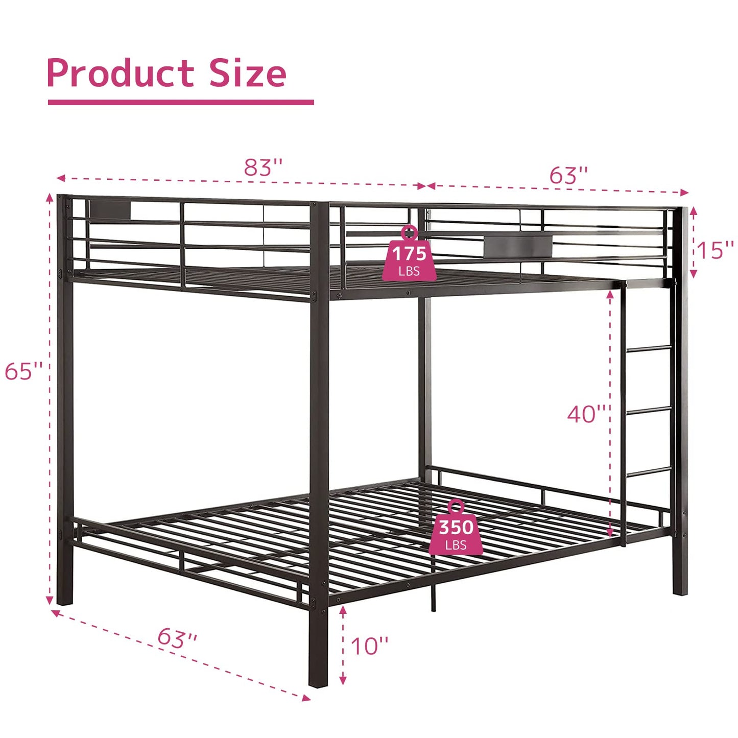 Acme Kaleb Metal Frame Queen Over Queen Bunk Bed with Ladder in Sandy Black