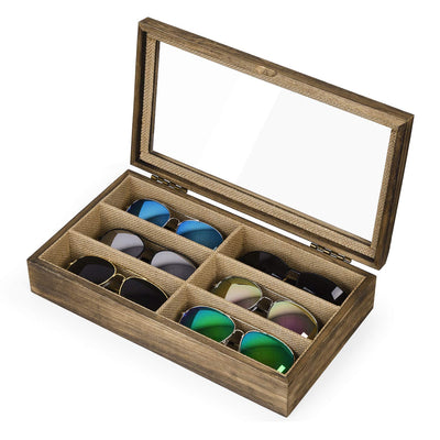SRIWATANA Sunglasses Organizer Box, 6 Slot Eyeglasses Display Case Storage for Women Men, Gifts for Loved One, Carbonized Black