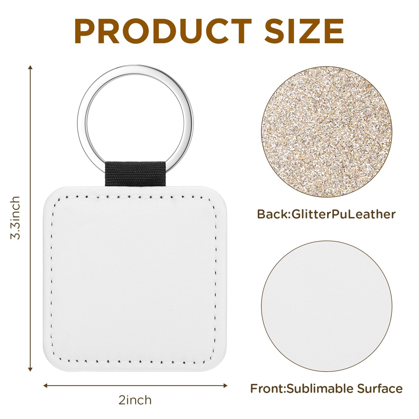 Equsion 16 Pcs Sublimation Blanks Keychain Glitter PU Leather Keychain Heat Transfer Keyring for DIY Crafts Making (Square)