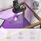 Bestier Coffee Bar Cabinet with Power Outlet, 47" Modern Buffet Cabinet with Storage, Glass Shelves, and LED Light, Fluted Bar Cabinet with Door for Living Room, Bedroom, Classic Black Bestier