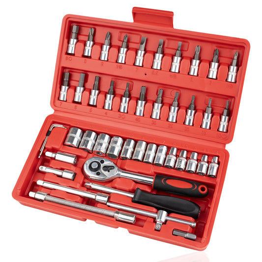 Beaiguna 46PCS Small Drive Socket Ratchet Wrench Screwdriver Set, 1/4 Inch Metric Socket and Ratchet Wrench Set with Extension Bar, Upgrade Compact Snap on Ratchet Wrench Sockets Tool Set for Car