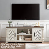 Minifeel Farmhouse TV Stand for 65+ Inch TV, 25" Tall Entertainment Center with Barn Door, Rustic TV Stands for Bedroom with Adjustable Shelf, Wooden TV Consoles for Living Room, Antique White Minifeel