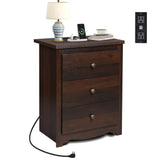 WLIVE Tall Nightstand with Charging Station, Wood Nightstand with 3 Drawers, Side Table for Bedroom, Dorm, End Table with 2 USB Ports and 2 AC Outlets, Bedside Table, Espresso WLIVE