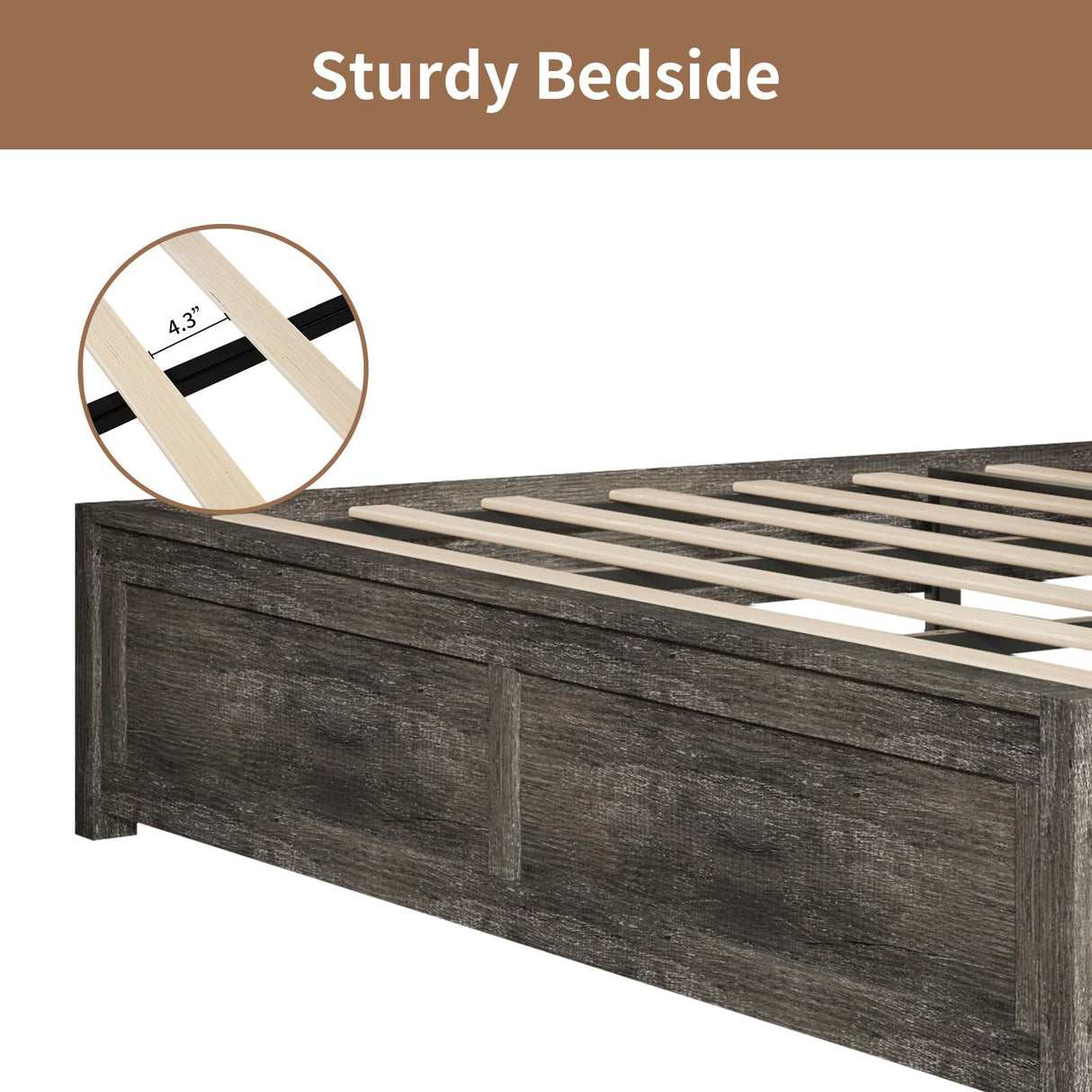 LUXOAK King Size Farmhouse Wooden Bed Frame, Platform Bed Frame with 49.2" Headboard/No Box Spring Needed/Noisy Free/Easy Assembly/Grey LUXOAK
