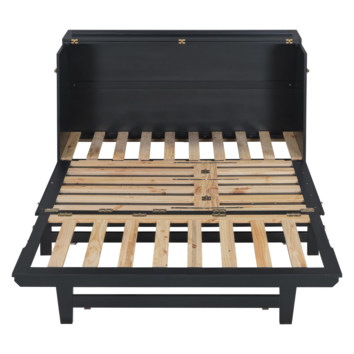 Queen Size Murphy Bed with Frosted Glass Doors Design, Fake Drawers, Metal Legs,Solid Wood Storage Bed for Small Spaces Apartments Studio (Black/S) Quarte