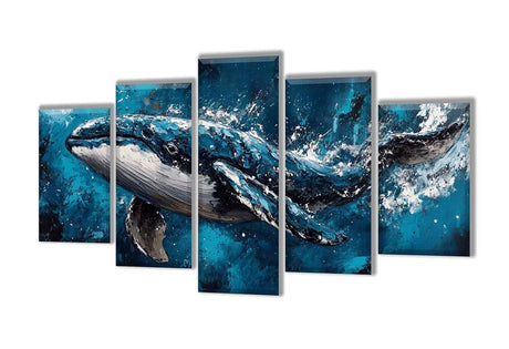 Diamond Painting Animal Whale 5 Panel Diamond Art Kits for Adults, 5D DIY Full Drill Rhinestone Embroidery Paintings, Cross Stitch Crystal Art Paint by Numbers Crafts, Home Decor Gifts 50x30in q-2380 Wenpeef