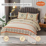 BEITE FIBER Bohemian Twin Size Comforter Quilt Sets -2 Pieces Red Quilts 100% Cotton(1Quilt,1 Pillow Shams) with Reversible Bedspreads Bohemian Patchwork Bedding Set Sleep Companion BEITE FIBER
