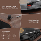 Retrospiler Record Player, 3 Speed Bluetooth Turntable with Built-in Speakers, FM Radio, Vinyl-MP3 Encoding, USB & SD Playback, LED Screen, Wooden Retro LP Player Retrospiler