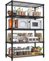 PrimeZone Wire Metal Storage Shelves - 5 Tier Adjustable NSF-Certified Heavy Duty Garage Shelving Unit Organizer Rack, Steel Utility Shelf for Kitchen, Pantry, Closet, 35.5" W x 14" D x 72" H, Black PrimeZone