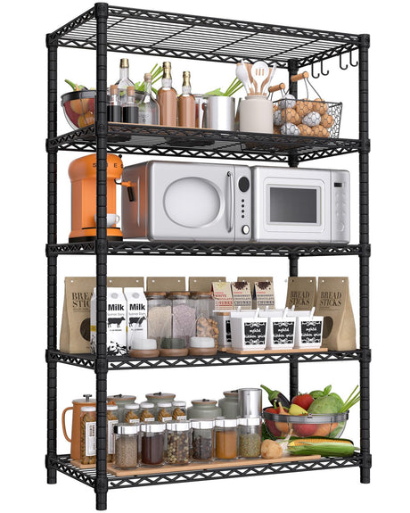 PrimeZone Wire Metal Storage Shelves - 5 Tier Adjustable NSF-Certified Heavy Duty Garage Shelving Unit Organizer Rack, Steel Utility Shelf for Kitchen, Pantry, Closet, 35.5" W x 14" D x 72" H, Black PrimeZone