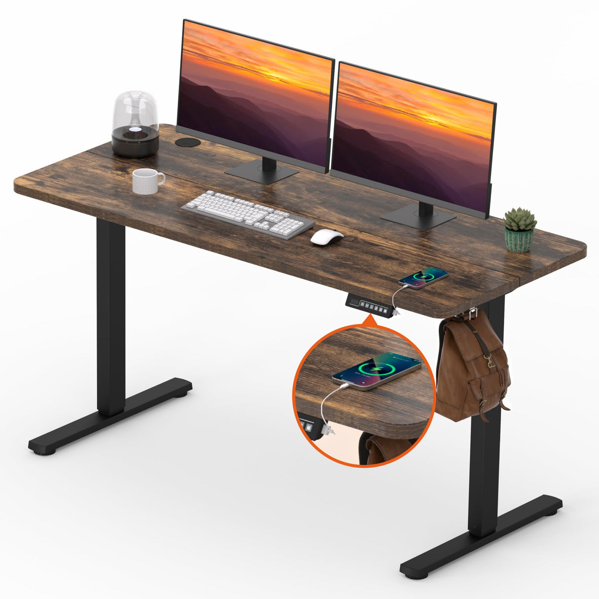 FitStand Adjustable Stand Up Desk Standing Desk, 55x24 Inches Home Office Desk with Memory Preset & Charging USB Port & Sedentary Reminder, Computer Workstation with Headphone Hook FitStand