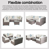 7 Pieces Outdoor Wicker Rattan Patio Furniture Sectional Set, Outdoor Furniture Sectional Sofa with Soft Cushion and Tempered Glass Table for Garden, Backyard, Balcony, Poolside, Grey and Beige BRRYIN