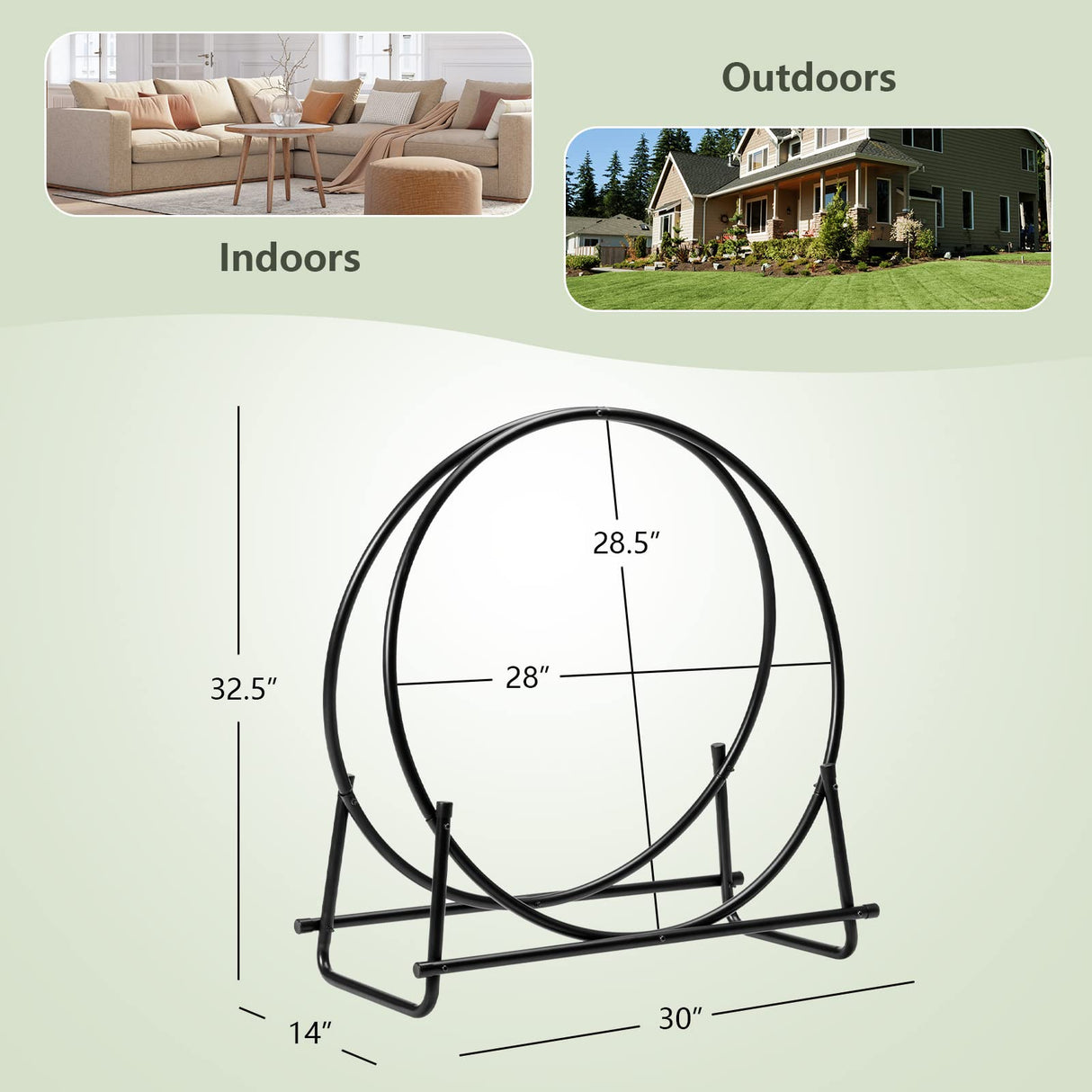 COSTWAY 30" Firewood Log Rack Hoop Tubular Steel Wood Storage Holder for, Black COSTWAY
