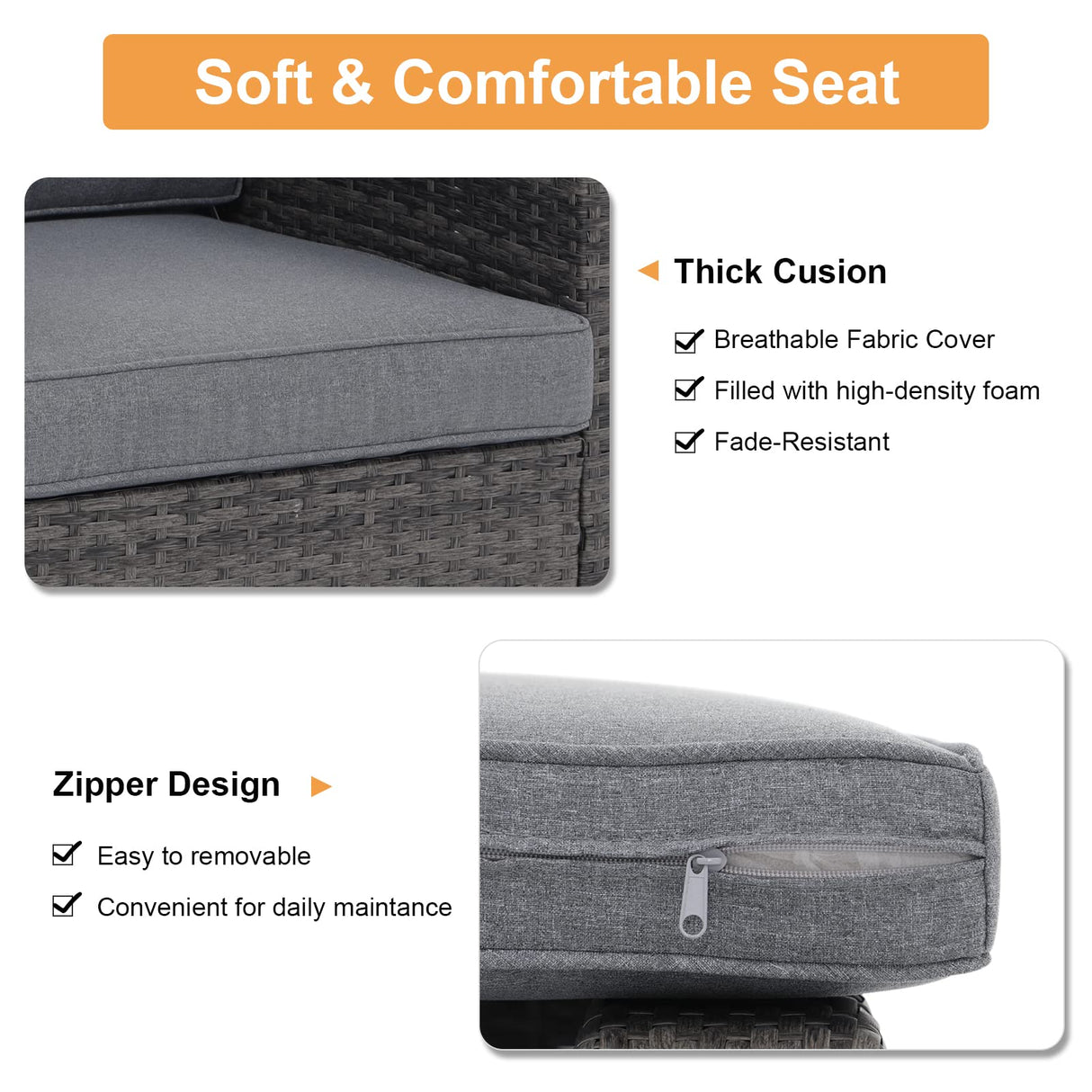 Super Patio 8 Pieces Conversation Sets, All-Weather Outdoor Patio Furniture Sets, U-Shaped PE Wicker Rattan Patio Sectional Sofa, with Cushions, Storage Box, Coffee Table, 3 Pillows, Gray Super Patio