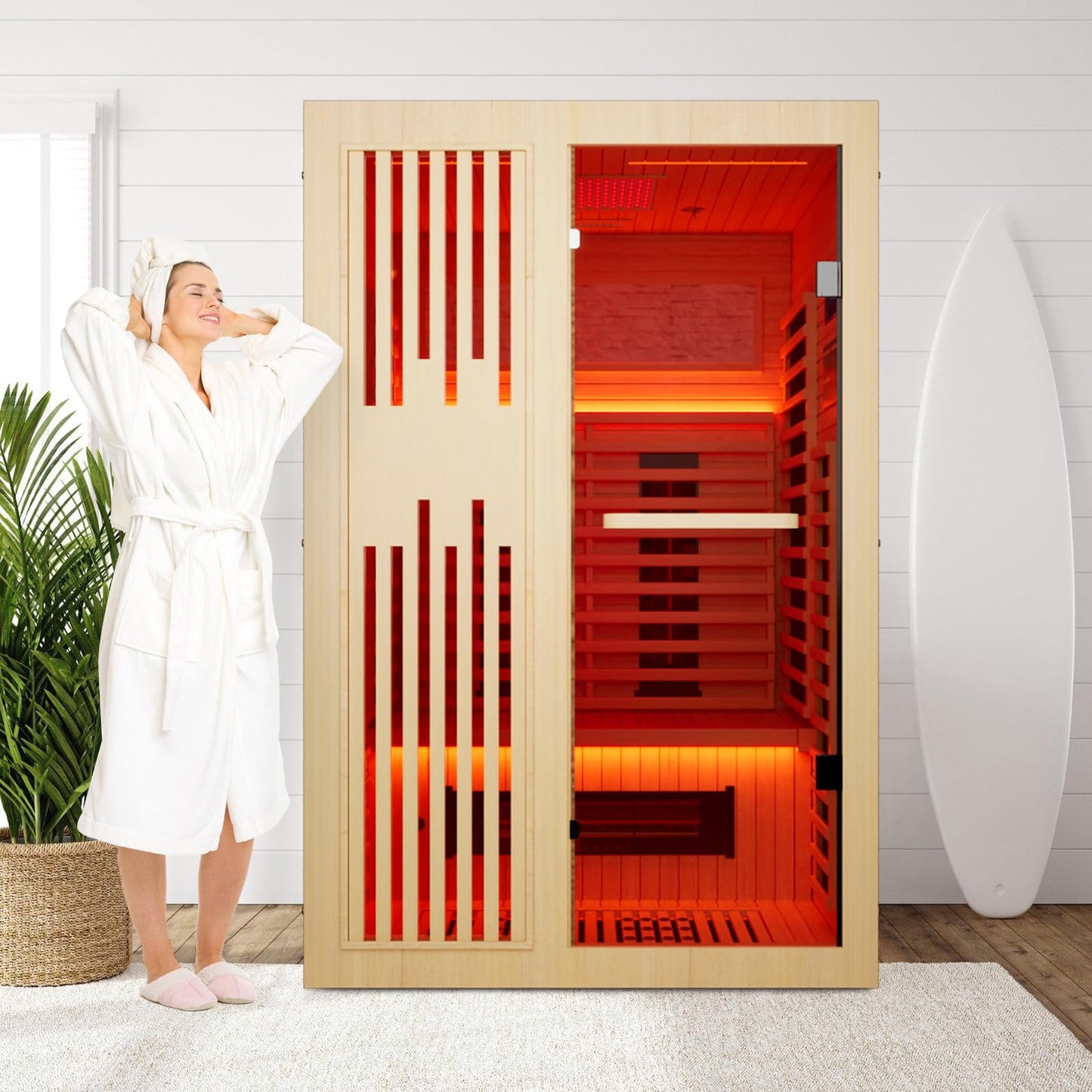SAUNAERA Full Spectrum Sauna for Home,1~2 Person Indoor Sauna Room with 10 Minutes Warm-up Heate,Low EMF,Canadian Hemlock Wood Home Infrared Sauna with Bluetooth. and Tempered Glass