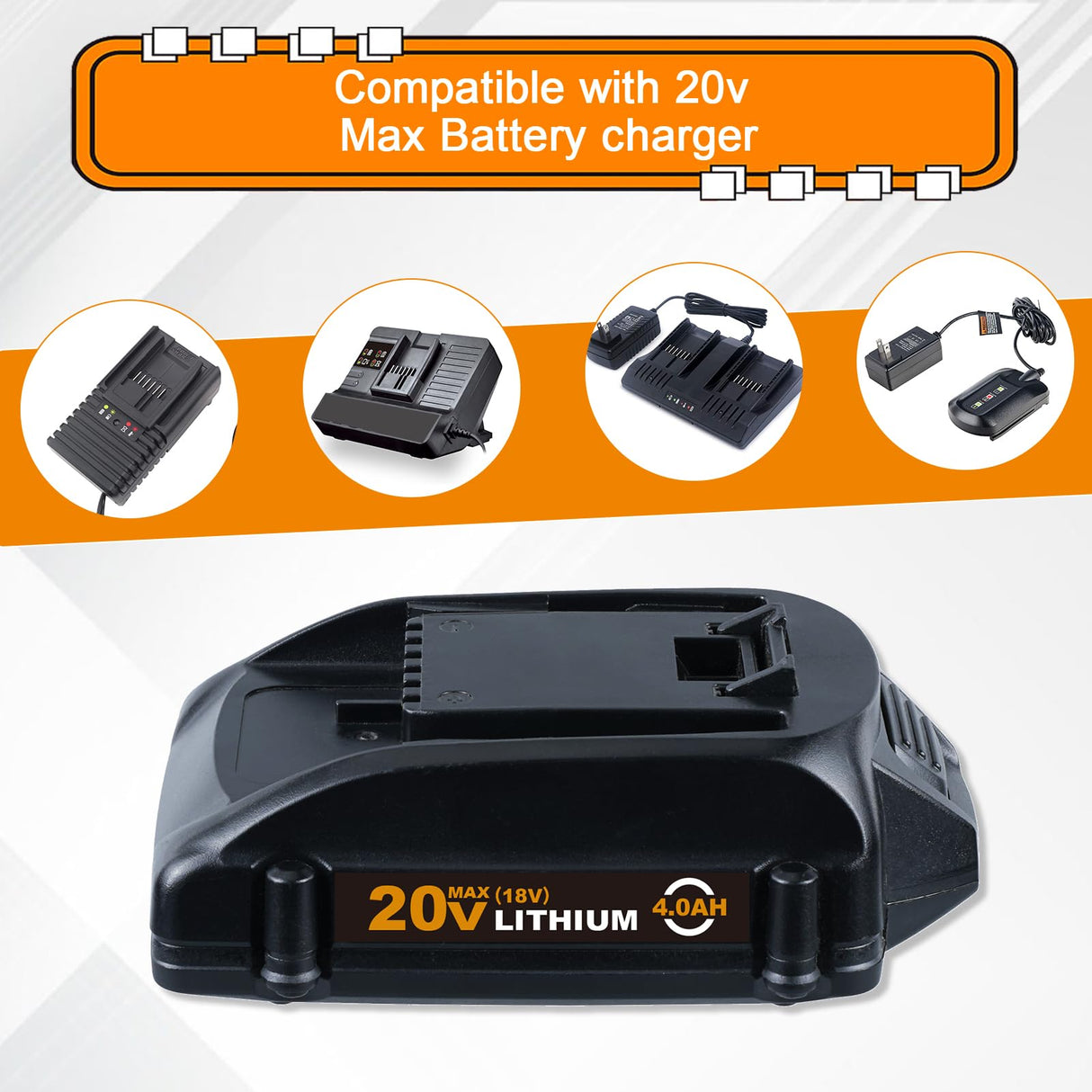 VINIDA 2Pack 20V 4.0Ah Battery 20V Max WA3520 Lithium Battery WG151s WG155s WG251s WG255s WG540s WG545s Tool Batteries VINIDA