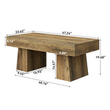 LITTLE TREE Farmhouse Coffee Table, 47 Inches Wooden Rectangular Accent Center Tables with Thick Base, Modern Low Cocktail Tea Furniture for Living Room (Rustic Brown) LITTLE TREE