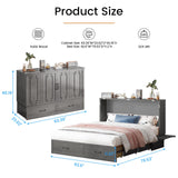 PUREMIND Queen Murphy Bed Cabinet with Mattress Included, Cabinet Beds with Storage Drawers, Murphy Chest Bed with USB Charging Station, Horizontal Murphys Wallbed for Bedroom, Guest Room PUREMIND