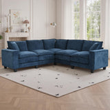 Kvutx 97" 5 Seater L Shaped Couch Corner Sofa, Oversized Cloud Couch with 2 Pillows Chenille Modular Sectional Sofa Armrests with Two Hidden Storage Space Sectional Couches for Living Room Dark Blue Kvutx