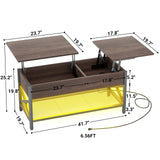 Aheaplus Coffee Table, Lift Top Coffee Table with LED light and Power Outlet, Modern Lift-Top Table with Storage Shelf, Center Table for Living Room with Lift Tabletop, X Support Metal Frame, Espresso Aheaplus