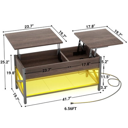 Aheaplus Coffee Table, Lift Top Coffee Table with LED light and Power Outlet, Modern Lift-Top Table with Storage Shelf, Center Table for Living Room with Lift Tabletop, X Support Metal Frame, - WoodArtSupply