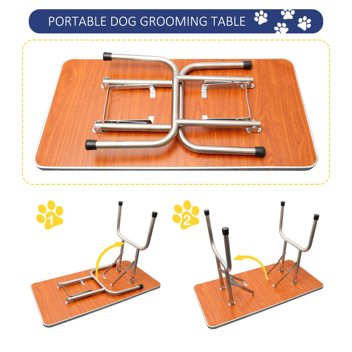 ROOMTEC 46" Dog Grooming Table,Foldable Home Pet Bathing Station with Adjustable Height Arm/Noose/Mesh Tray ROOMTEC