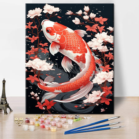 TUMOVO New Year Paint by Number Kit, Koi Fish with Cherry Paint by Numbers with Brushes and Pigment for Home Wall Decoration, Flowers Oil Painting, 16x20 Inch TUMOVO