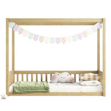 Jigichu Twin Size Canopy Frame Floor Bed with Fence for Kids,Wood Canopy Bed Frame for Boys,Girls,Canopy Kids Platform Bed with Four Posters (Natural) Jigichu