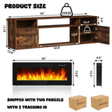 LEMBERI Floating Fireplace TV Stand 70'' Wall Mounted Shelf, LED Light Entertainment Center and Storage, Modern Wood Media TV Console with Highlight Cabinet for Living Room (Brown) LEMBERI