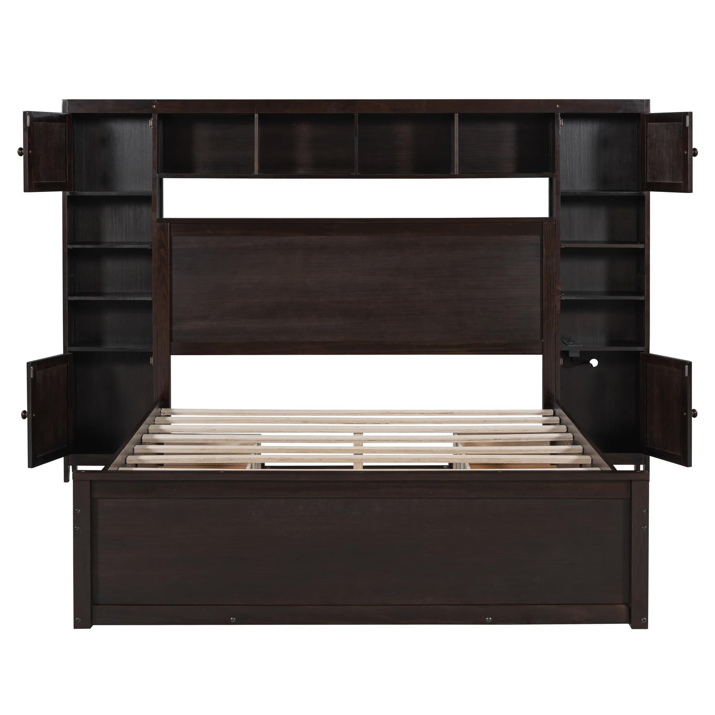 Queen Storage Platform Bed with Bookcase Headboard and Drawers in Espresso - WoodArtSupply