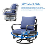 Xmkmvk 5 Piece Patio Furniture Set with 50000 BTU Propane Fire Pit Table, All-Weather Outdoor Conversation Set with 2 Swivel Chairs, Sofa and Thick Cushions for Garden, Porch, Lawn, Blue Xmkmvk