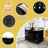 Tangkula Litter Box Enclosure, Cat Litter Box Furniture Hidden w/Metal Frame, Scratching Board, Storage Compartment, Wooden Cat Washroom, Indoor Cat House Side Table, Cat Box Cabinet (Black) Tangkula